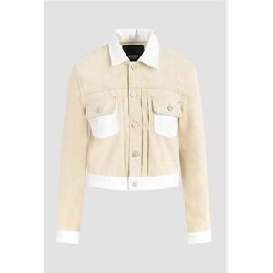 Hudson Jeans Denim Lola Shrunken Cropped Trucker Jacket White & Tan Sz-S Rt-225$